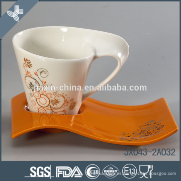 Porcelana fina decorativa juego de té de porcelana flor calcomanía, taza grande conjunto, color taza conjunto